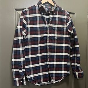 American Eagle Outfitters Maroon and Blue Plaid Shirt Size S